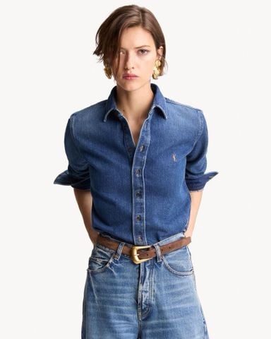 ÁO SƠ MI DENIM NỮ Y S L – PHOM RELAXED HIỆN ĐẠI, THÊU CASSANDRE TINH TẾ