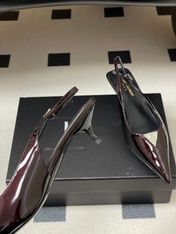 GIÀY SLINGBACK NỮ YSL MŨI NHỌN ĐÍNH ĐÁ TINH TẾ – KITTTEN HEEL 4CM THANH MẢNH, TÔN DÁNG SANG