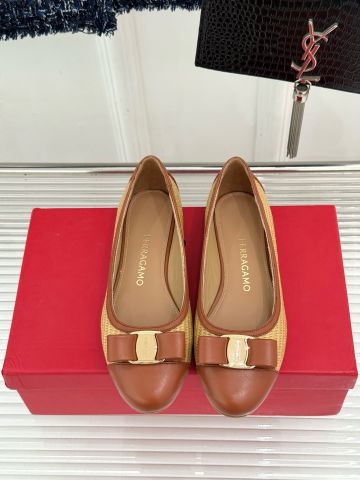 GIÀY BÚP BÊ NỮ F E R VARA BOW PHỐI DA & THÂN ĐAN RAFFIA THỦ CÔNG