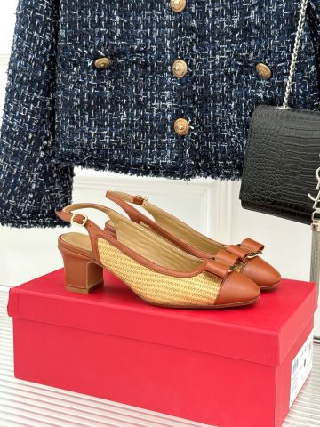 GIÀY CAO GÓT NỮ F R G M VARA BOW SLINGBACK PHỐI THÂN DỆT THỦ CÔNG, GÓT TRỤ THANH LỊCH