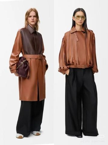 ÁO KHOÁC DA DÁNG TRENCH NỮ LOE* PHỐI KHỐI DA CAO CẤP ĐAI LƯNG CHUẨN RUNWAY