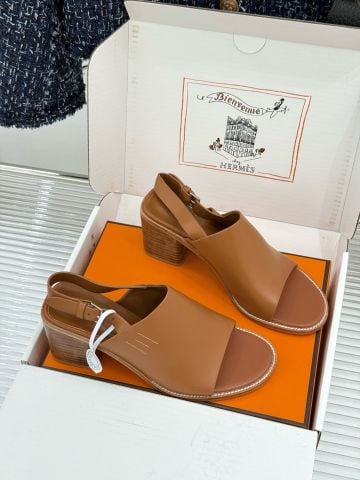 GIÀY SANDAL CAO GÓT NỮ H M PEEP-TOE SLINGBACK GÓT GỖ STACKED BLOCK HEEL DA BÊ MỊN, LÓT DA CỪU