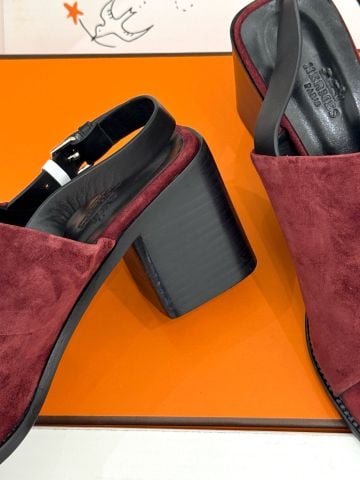 SANDAL CAO GÓT NỮ H M OPEN-TOE BLOCK HEEL DA LỘN CAO CẤP PHOM TỐI GIẢN THANH LỊCH