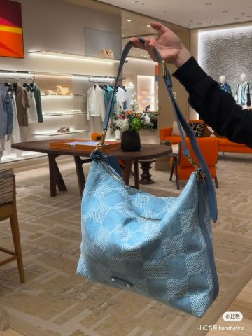 TÚI XÁCH NAM NỮ LV* VAGABOND HOBO DENIM DAMIER 3D XANH BABY BLUE