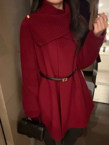 ÁO CHOÀNG NỮ CLN CỔ CAO DỆT GÂN PHỐI DẠ MỀM, THẮT EO TÔN DÁNG