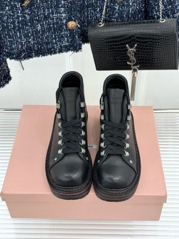 BOOTS CỔ NGẮN NỮ M M PHOM HIKING DA BÊ HIỆU ỨNG VINTAGE