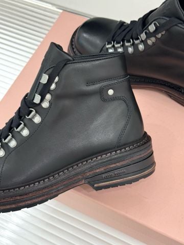 BOOTS CỔ NGẮN NỮ M M PHOM HIKING DA BÊ HIỆU ỨNG VINTAGE