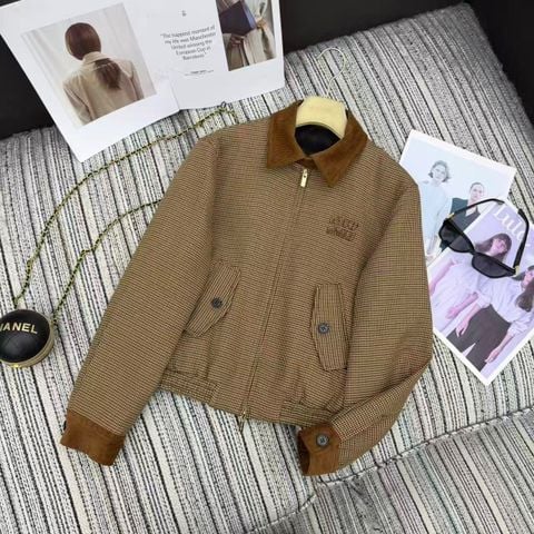 BỘ ÁO KHOÁC VÁY NỮ MIU* HOUNDSTOOTH CỔ BẺ LỨT THÊU CHỮ SIÊU XINH