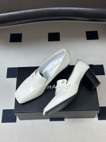 GIÀY LOAFER CAO GÓT NỮ C N MŨI VUÔNG CỔ ĐIỂN – DA BÒ BÓNG