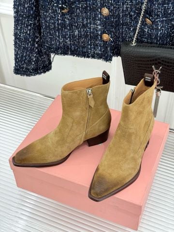 GIÀY BOOT NỮ M M PHOM WESTERN MŨI NHỌN DA BÊ SUEDE