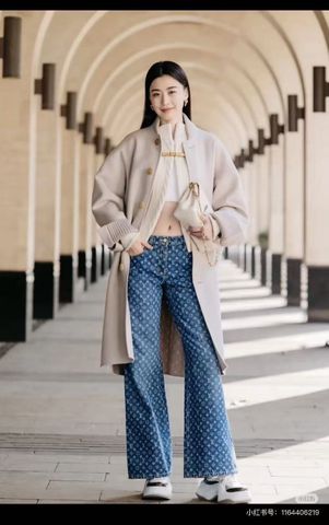 QUẦN JEANS  L*V* ỐNG RỘNG MONOGRAM DENIM SANG XỊN