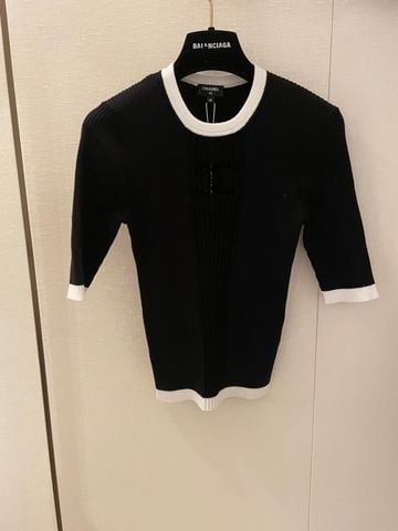 ÁO LEN NỮ CHNEL*  * VIỀN CONTRAST ĐEN-TRẮNG, DỆT 3D ÔM DÁNG