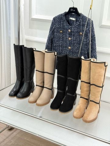 BỐT CAO CỔ NỮ H M LEISURE 50 SHEARLING PHỐI DA BÊ, THIẾT KẾ GẬP CỔ HAI KIỂU