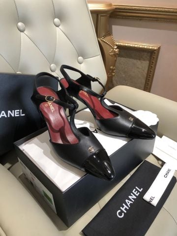 GIÀY CAO GÓT NỮ C H T-STRAP SLINGBACK PHỐI CAP-TOE BÓNG, GÓT 7.5CM