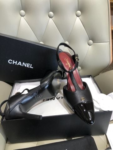GIÀY CAO GÓT NỮ C H T-STRAP SLINGBACK PHỐI CAP-TOE BÓNG, GÓT 7.5CM