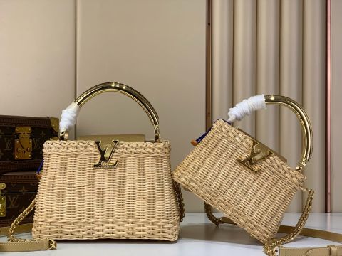 TÚI XÁCH NỮ L V CAPUCINES BB WICKER/RATTAN PHOM TOP HANDLE ĐAN THỦ CÔNG, TAY CẦM KIM LOẠI SANG TRỌNG