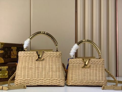 TÚI XÁCH NỮ L V CAPUCINES BB WICKER/RATTAN PHOM TOP HANDLE ĐAN THỦ CÔNG, TAY CẦM KIM LOẠI SANG TRỌNG