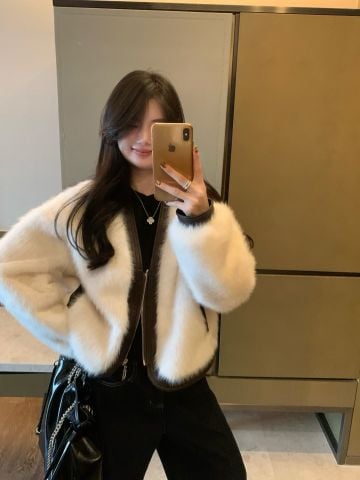 ÁO KHOÁC LÔNG NỮ SLP PHOM BIKER CHUẨN ÂU – LÔNG NHÂN TẠO CAO CẤP & PHỐI DA MỀM SANG