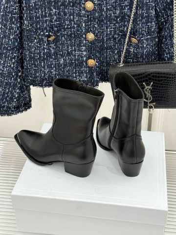 BỐT NỮ C L PHOM WESTERN MŨI NHỌN BỌC KIM LOẠI, DA BÊ CAO CẤP