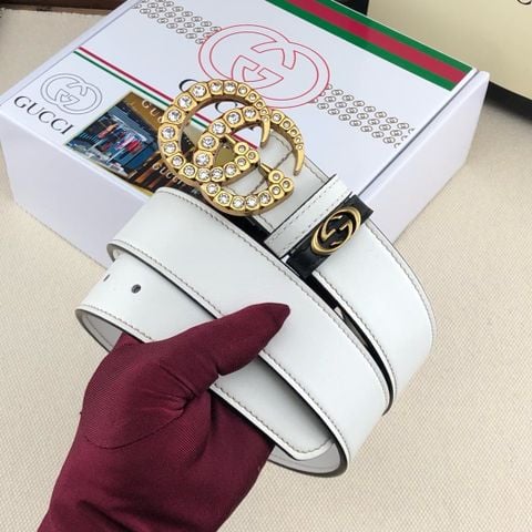 THẮT LƯNG NỮ G C GG CRYSTAL BUCKLE DA BÊ VÂN PHẲNG BẢN 3.8CM