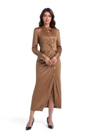 ĐẦM NỮ DÁNG DÀI NÚT LỆCH DRAPING EO