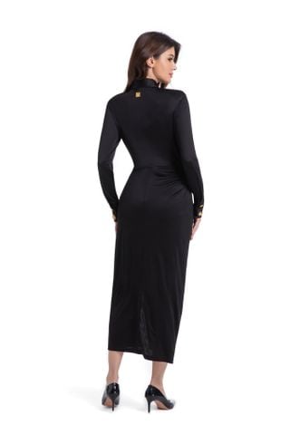 ĐẦM NỮ DÁNG DÀI NÚT LỆCH DRAPING EO