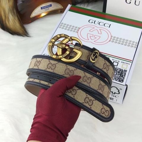 THẮT LƯNG NỮ G C DIONYSUS GG CANVAS PHỐI DA, MẶT KHÓA TIGERHEAD DOUBLE G BẢN 3.5CM