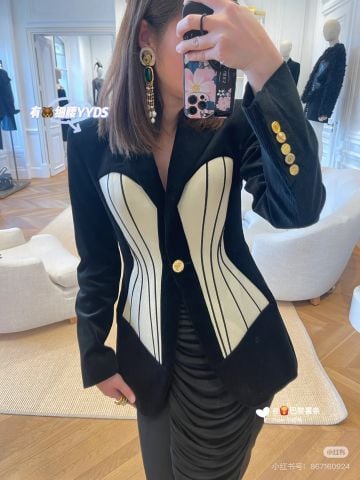 ÁO BLAZER NỮ SCHI* NHUNG TĂM PHỐI CORSET TẠO EO