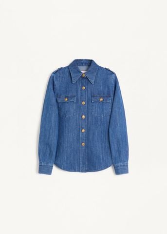 ÁO SƠ MI JEANS NỮ VAL* CỔ LẬT DÀI TAY VẠT BO TRẺ TRUNG