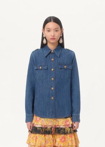 ÁO SƠ MI JEANS NỮ VAL* CỔ LẬT DÀI TAY VẠT BO TRẺ TRUNG