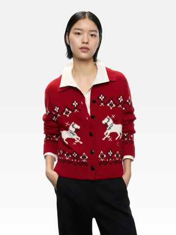 ÁO CARDIGAN LEN NỮ ERD* HỌA TIẾT NGỰA JACQUARD PHONG CÁCH ĐÔNG Á THANH LỊCH