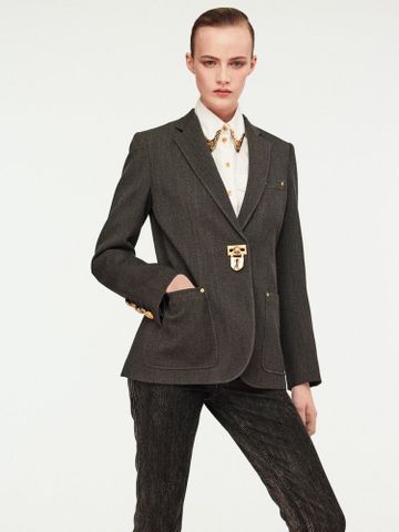 ÁO BLAZER NỮ SCHI* XÁM ĐẬM KHÓA KIM LOẠI VÀNG