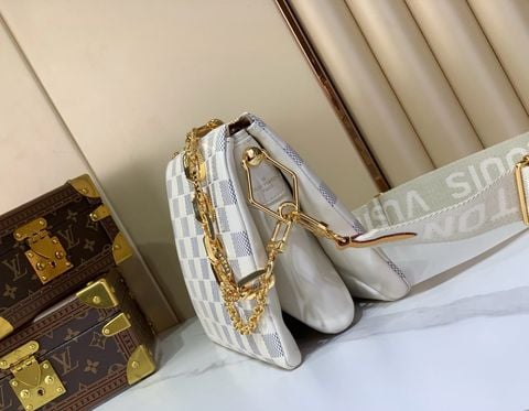 TÚI NỮ L V COUSSIN PM DAMIER AZUR LAMBSKIN – PHOM PILLOW BAG, CHUNKY CHAIN VÀ DÂY VẢI THÁO RỜI