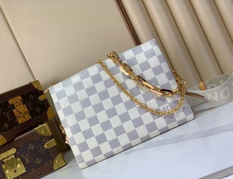 TÚI NỮ L V COUSSIN PM DAMIER AZUR LAMBSKIN – PHOM PILLOW BAG, CHUNKY CHAIN VÀ DÂY VẢI THÁO RỜI