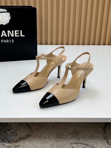 GIÀY CAO GÓT NỮ C H T-STRAP SLINGBACK PHỐI CAP-TOE BÓNG, GÓT 7.5CM