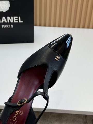 GIÀY CAO GÓT NỮ C H T-STRAP SLINGBACK PHỐI CAP-TOE BÓNG, GÓT 7.5CM