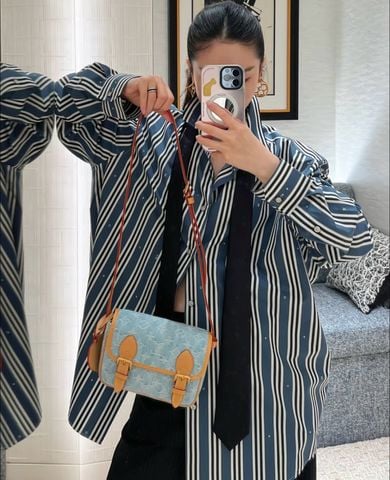 TÚI ĐEO CHÉO NỮ L V SATCHEL MINI – MONOGRAM DENIM PHỐI LEATHER TRIM