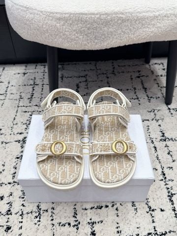 SANDAL NỮ D PHOM HAI QUAI MA THUẬT CANVAS DỆT MONOGRAM KHÓA TRÒN KIM LOẠI ĐẾ RÃNH CÁ TÍNH