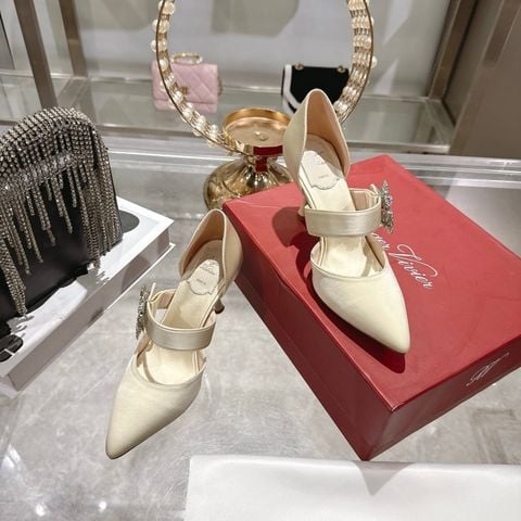 SANDAL CAO GÓT NỮ RV DÁNG MŨI NHỌN CUT-OUT + KHÓA PHA LÊ BOUQUET LẤP LÁNH