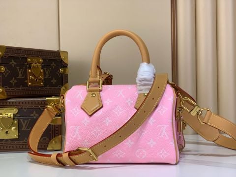 TÚI XÁCH NỮ L V SPEEDY P9 BANDOULIÈRE 20 HỒNG MONOGRAM – DA BÊ MỀM, PHOM MINI BOSTON, DÂY ĐEO THÁO RỜI