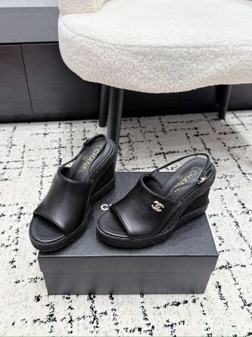 SANDAL CAO GÓT NỮ CN ĐẾ XUỒNG 11CM DA BÊ LÌ MỊN PHỐI VIỀN THỪNG ĐAN SANG TRỌNG DỄ ĐI