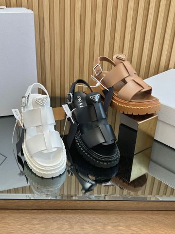 SANDAL NỮ P R PLATFORM STRAPPY LEATHER SANDAL ĐẾ RĂNG CƯA 5,5CM