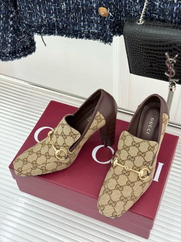GIÀY LOAFER PUMPS NỮ G C HORSEBIT GG CANVAS – BLOCK HEEL 6CM/10CM, ĐẾ DA