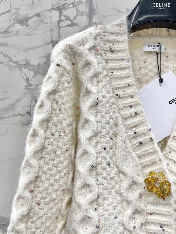 ÁO CARDIGAN NỮ ce*line*  V-NECK DỆT BÍM, TÔNG KEM THANH LỊCH