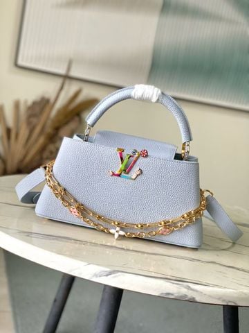 TÚI XÁCH NỮ LV* CAPUCINES EAST-WEST LOGO CẦU VỒNG – DÂY XÍCH & DÂY DA 2 TRONG 1