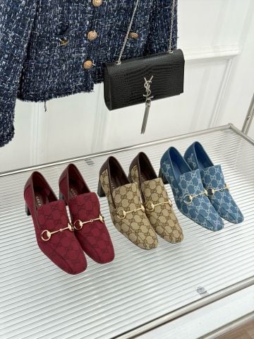 GIÀY LOAFER PUMPS NỮ G C HORSEBIT GG CANVAS – BLOCK HEEL 6CM/10CM, ĐẾ DA