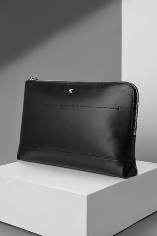TÚI CẦM TAY NAM M B MEISTERSTÜCK SELECTION SOFT POCHETTE DA BÊ FULL-GRAIN, KHÓA ZIP KIM LOẠI, DÂY CẦM TAY THÁO RỜI