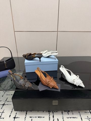 GIÀY CAO GÓT NỮ P R D POINTED SLINGBACK BOW DETAIL DA BÊ THƯỢNG HẠNG GÓT 8.5CM