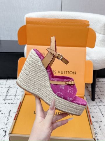 SANDAL CAO GÓT NỮ LV DÁNG WEDGE MONOGRAM DENIM ĐẾ CÓI ESPADRILLE CAO 8.5CM CỰC ẤN TƯỢNG