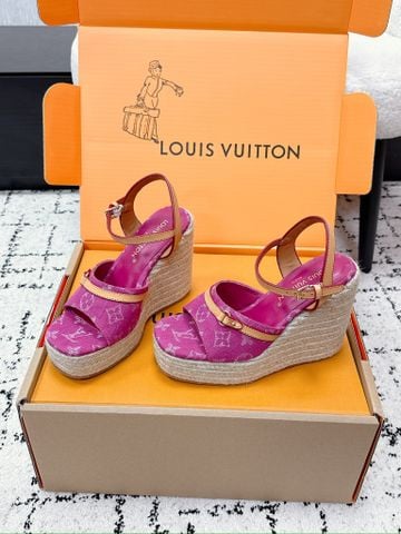 SANDAL CAO GÓT NỮ LV DÁNG WEDGE MONOGRAM DENIM ĐẾ CÓI ESPADRILLE CAO 8.5CM CỰC ẤN TƯỢNG